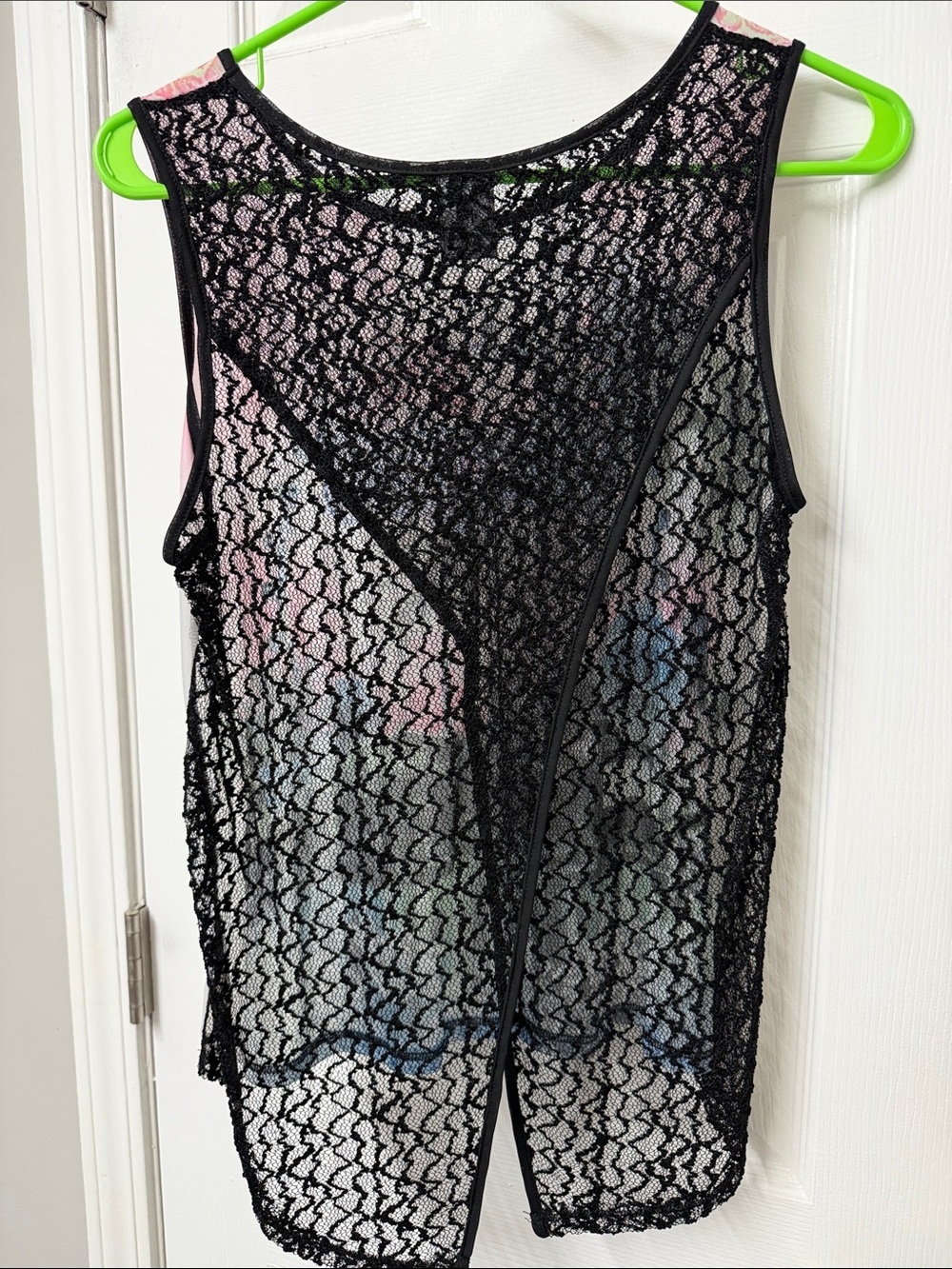 Vegas Graphic Lace-Back Tank Top - Pink/Blue/Black - Picture 2 of 4